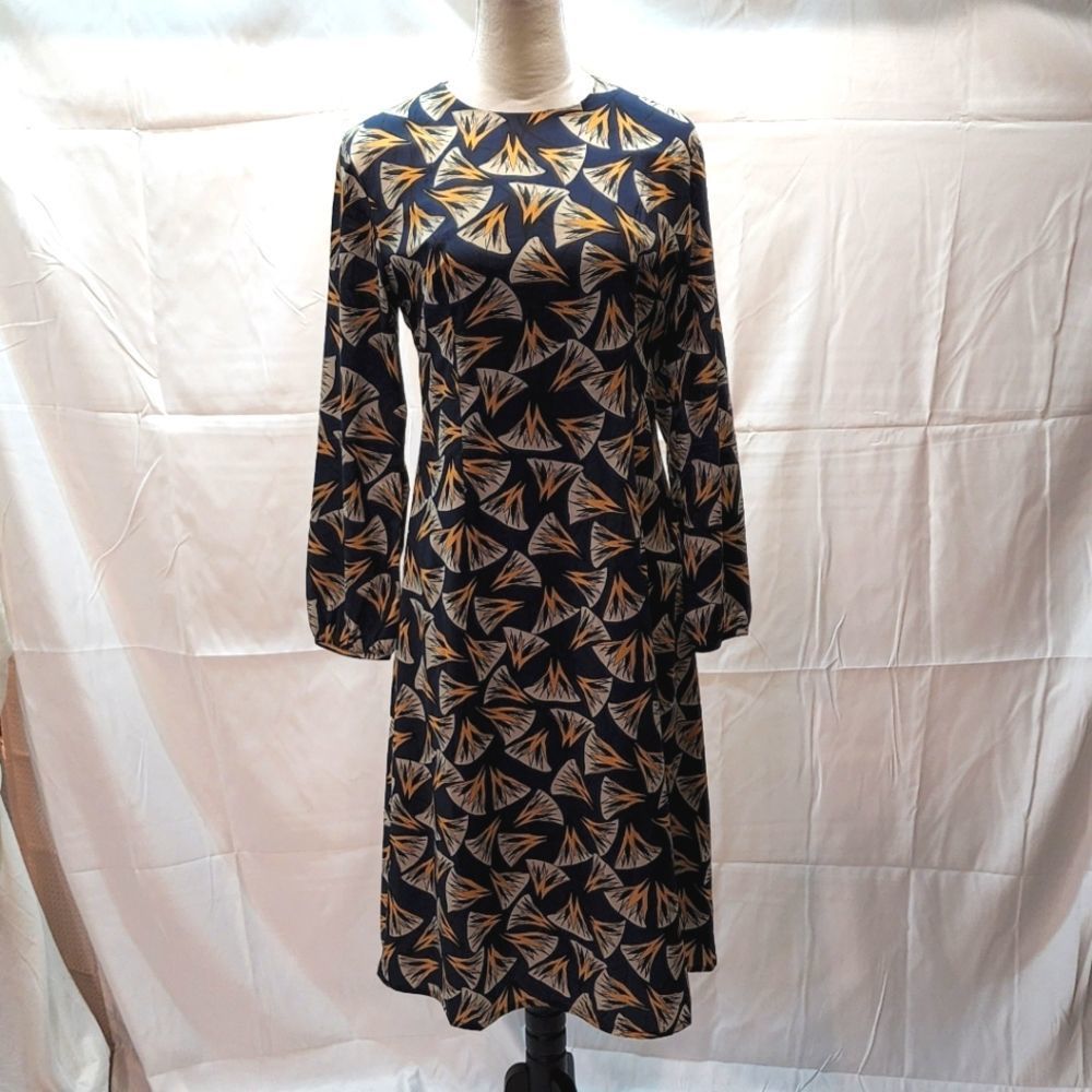 Miss Finch Blue Print Long Sleeve Sheath Dress, Size Medium